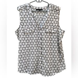 Black and White Sleeveless Geometrical Lightweight Women's Top Size XL